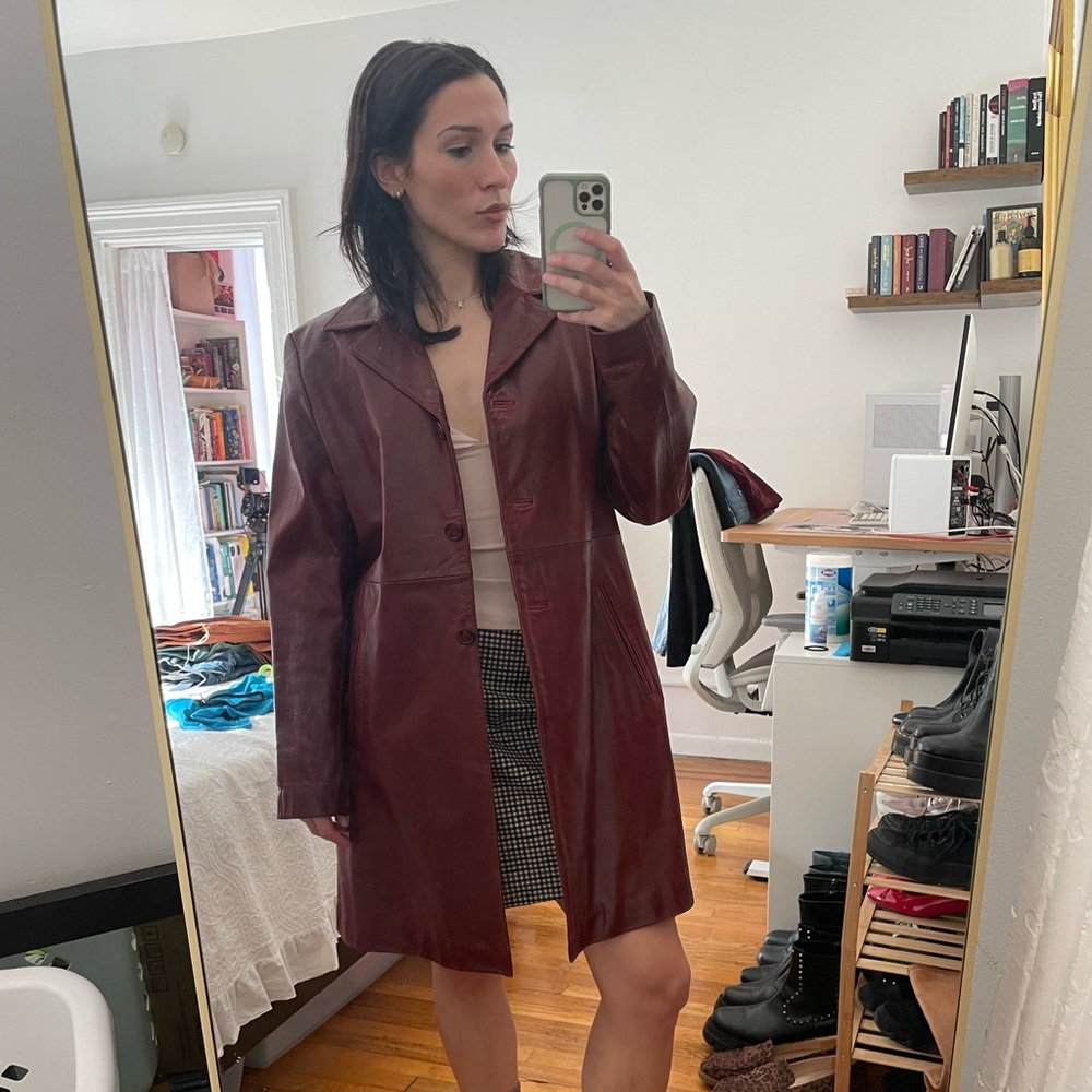 Women's Burgundy 100% Leather Coat